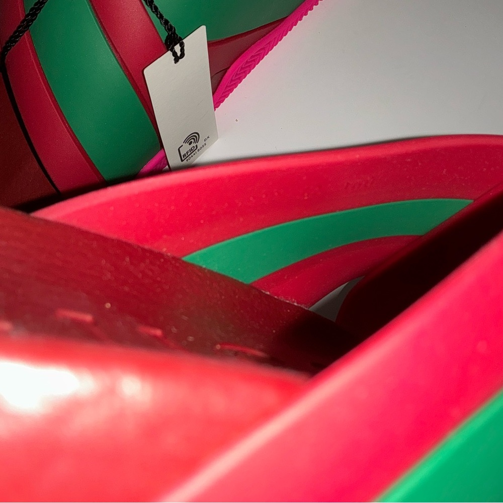 Gucci Coral and Green Striped Crisscross Slides 42 - Picture 5 of 7